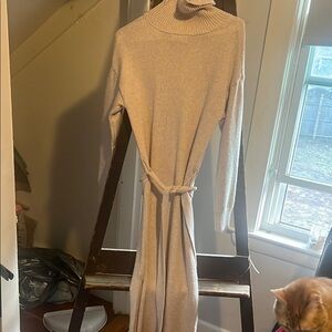 Elegant Beige Turtleneck Sweater Dress